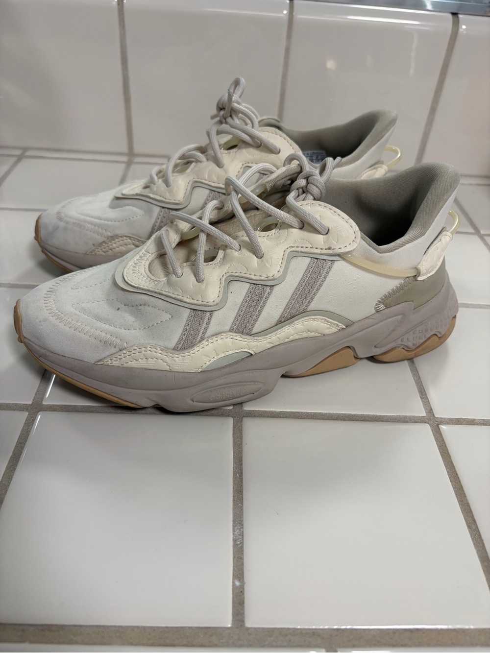 adidas Ozweego Women’s Cream and Gray Lace-Up Sneakers